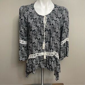 UMGEE women’s size Large Black Boutique Top tassel boho